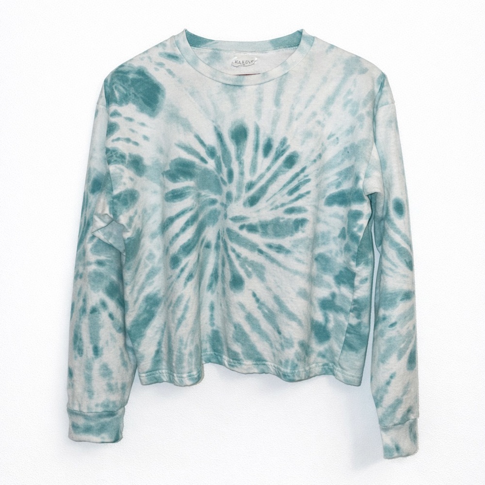 Isa & Ella Teal Tie-Dye Long Sleeve Cotton Tee | Size M